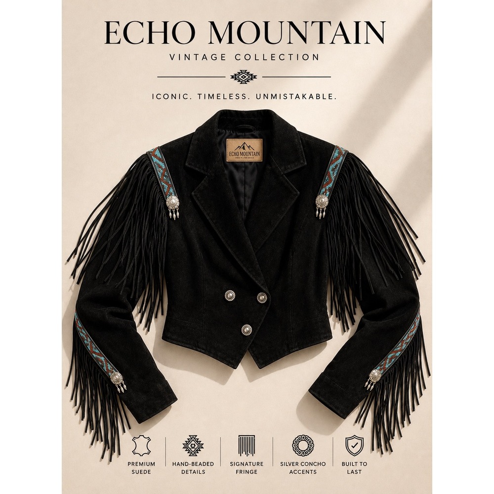 Echo Mountain Black Suede Fringe Jacket Concho Western Large